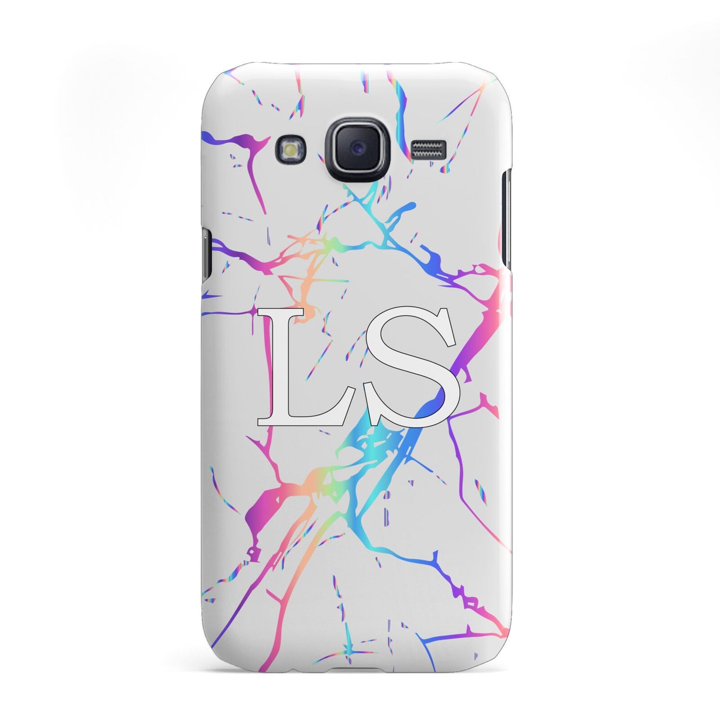 Personalised White Holographic Marble Initials Samsung Galaxy J5 Case