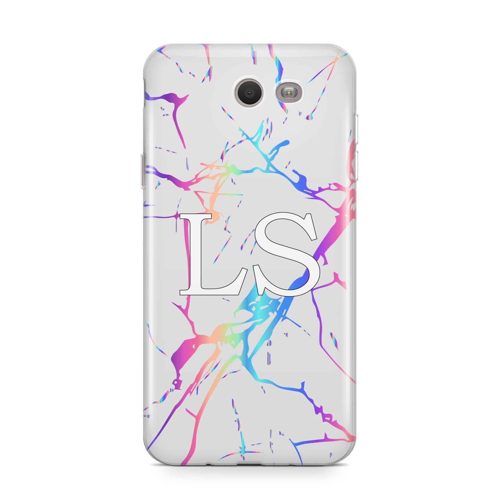 Personalised White Holographic Marble Initials Samsung Galaxy J7 2017 Case