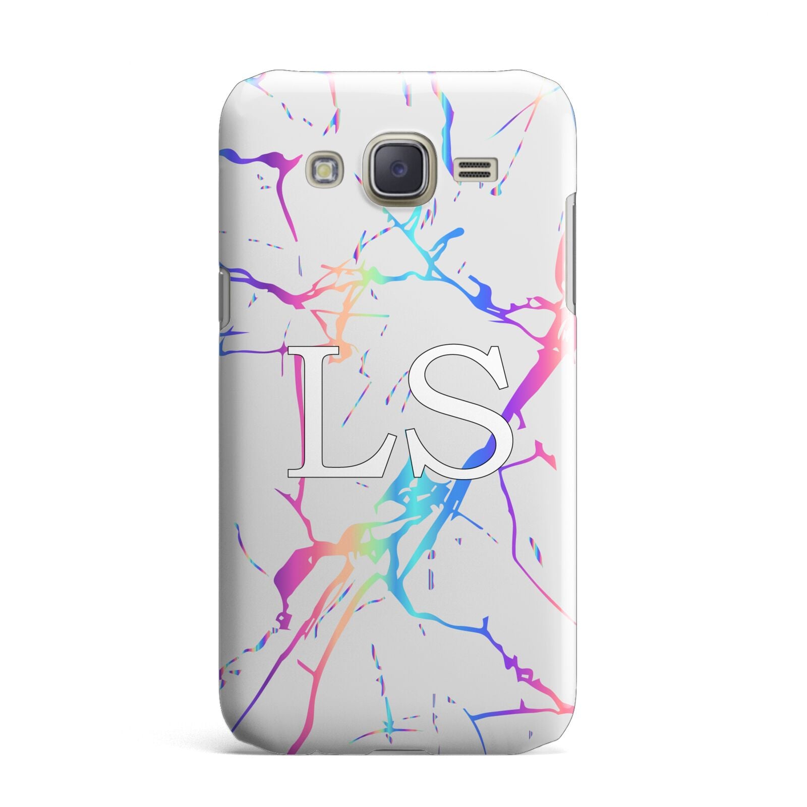 Personalised White Holographic Marble Initials Samsung Galaxy J7 Case