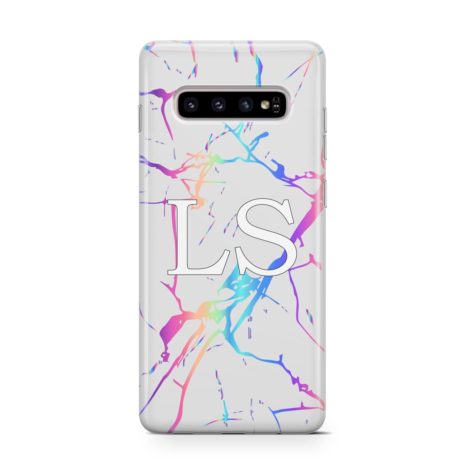 Personalised White Holographic Marble Initials Samsung Galaxy S10 Case