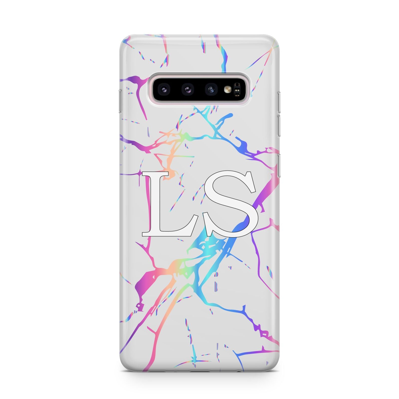 Personalised White Holographic Marble Initials Samsung Galaxy S10 Plus Case