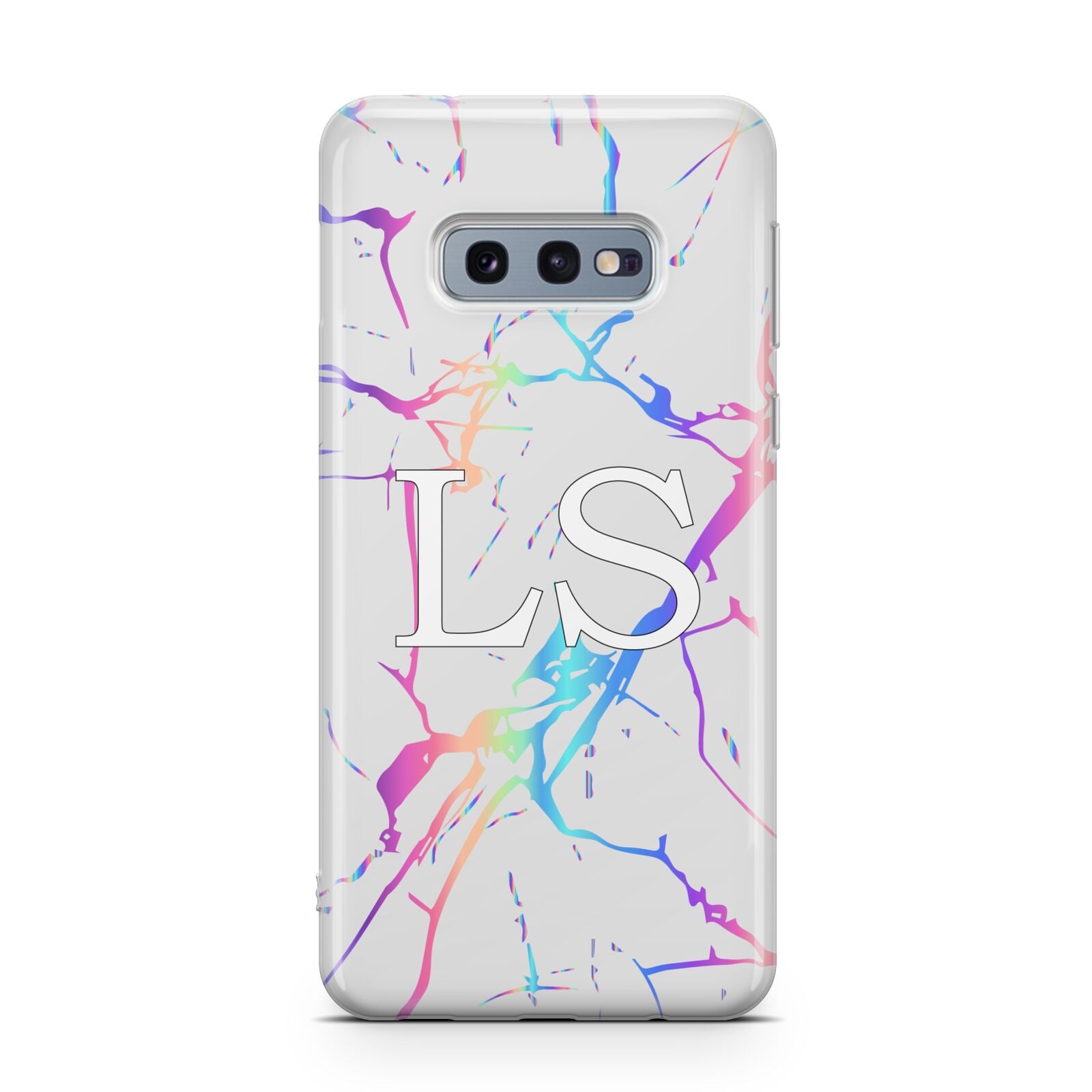 Personalised White Holographic Marble Initials Samsung Galaxy S10E Case