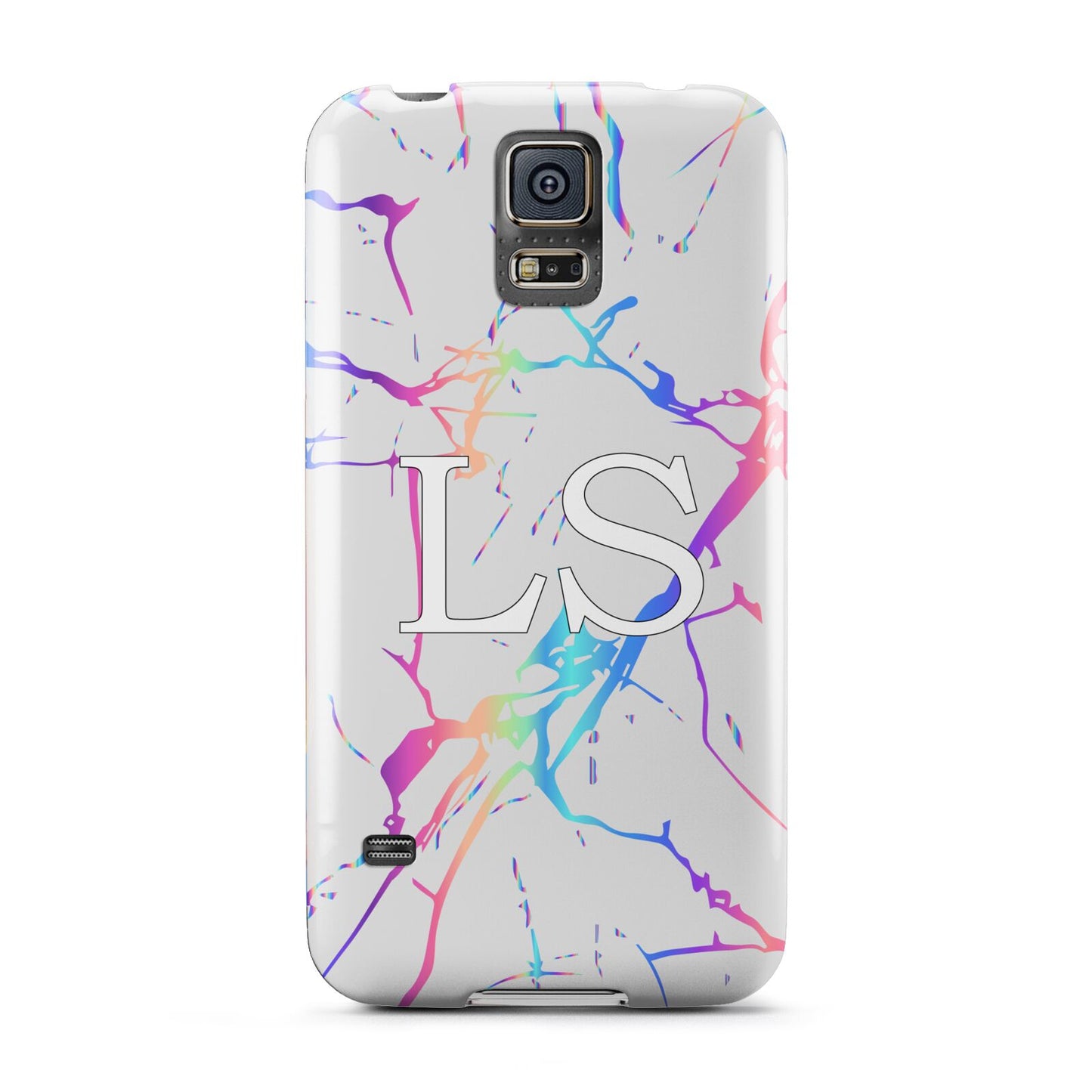 Personalised White Holographic Marble Initials Samsung Galaxy S5 Case