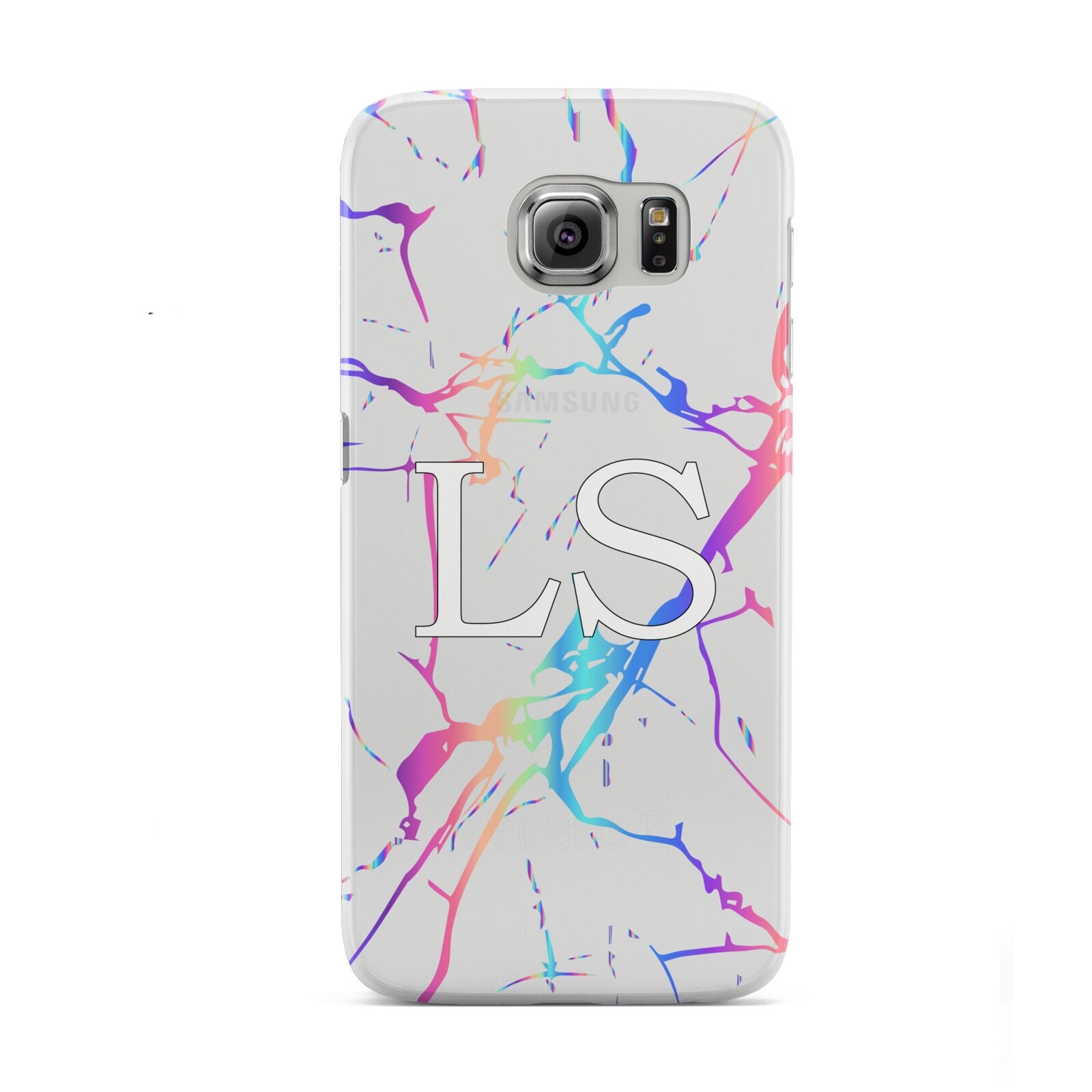 Personalised White Holographic Marble Initials Samsung Galaxy S6 Case