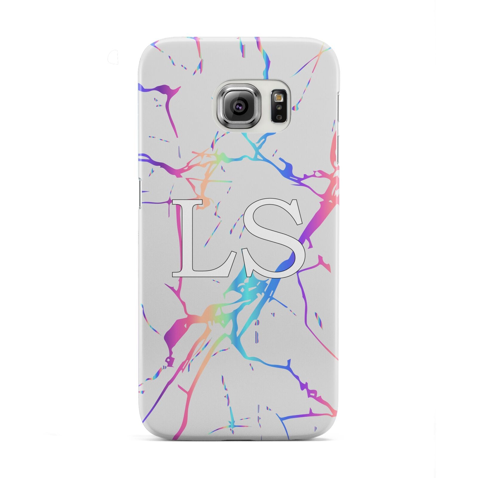 Personalised White Holographic Marble Initials Samsung Galaxy S6 Edge Case