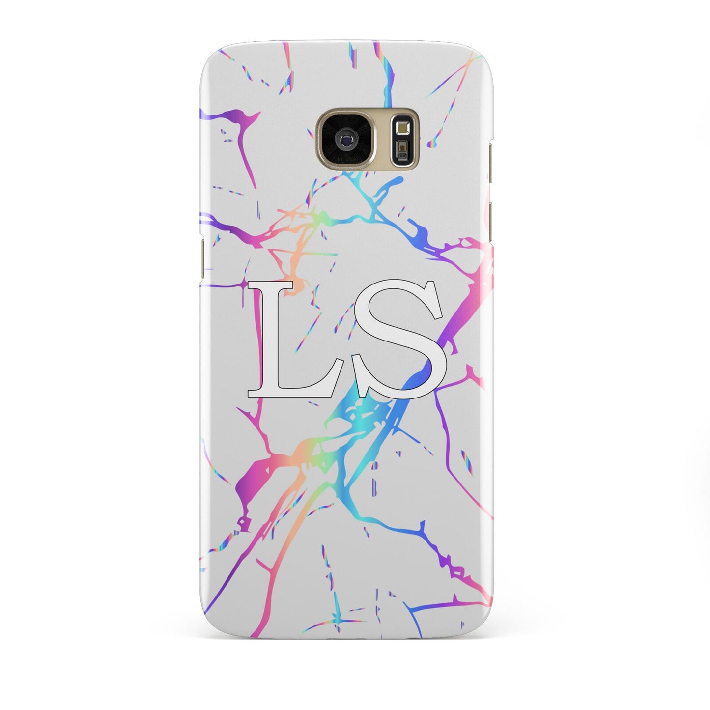 Personalised White Holographic Marble Initials Samsung Galaxy S7 Edge Case