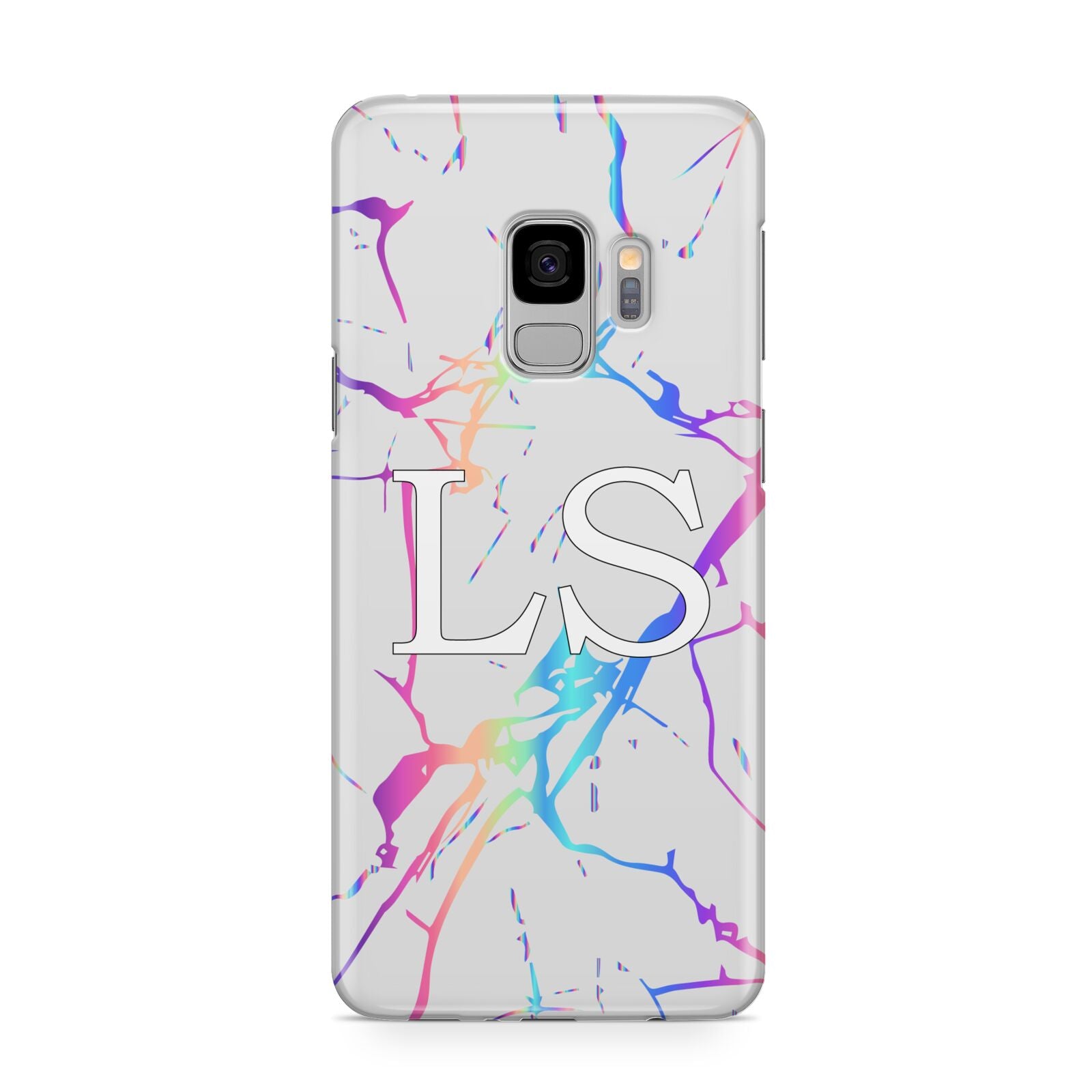 Personalised White Holographic Marble Initials Samsung Galaxy S9 Case