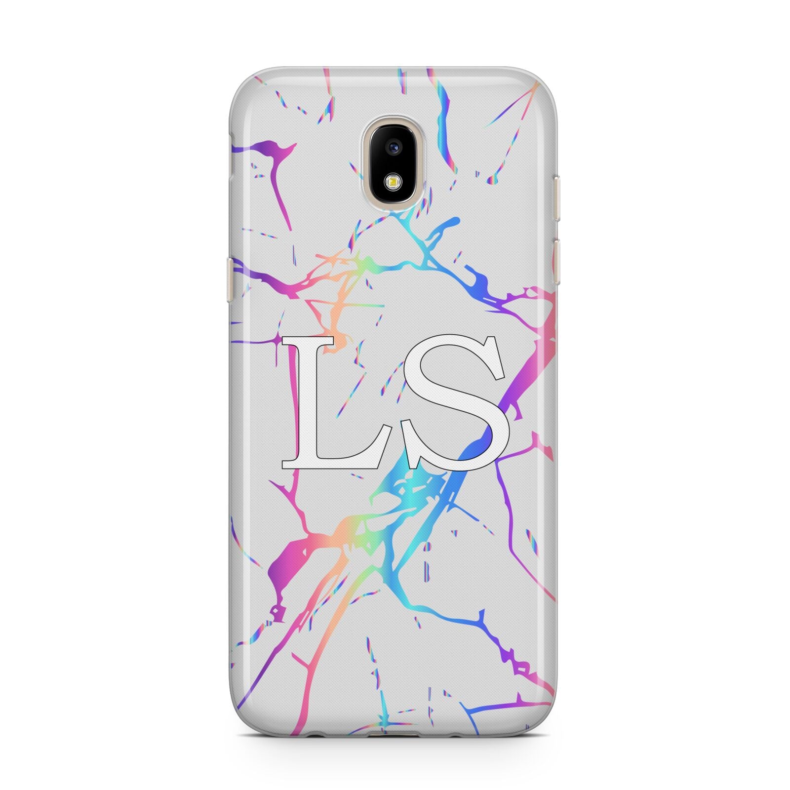 Personalised White Holographic Marble Initials Samsung J5 2017 Case