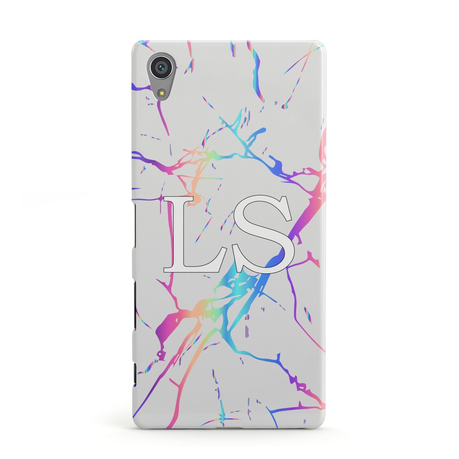 Personalised White Holographic Marble Initials Sony Xperia Case