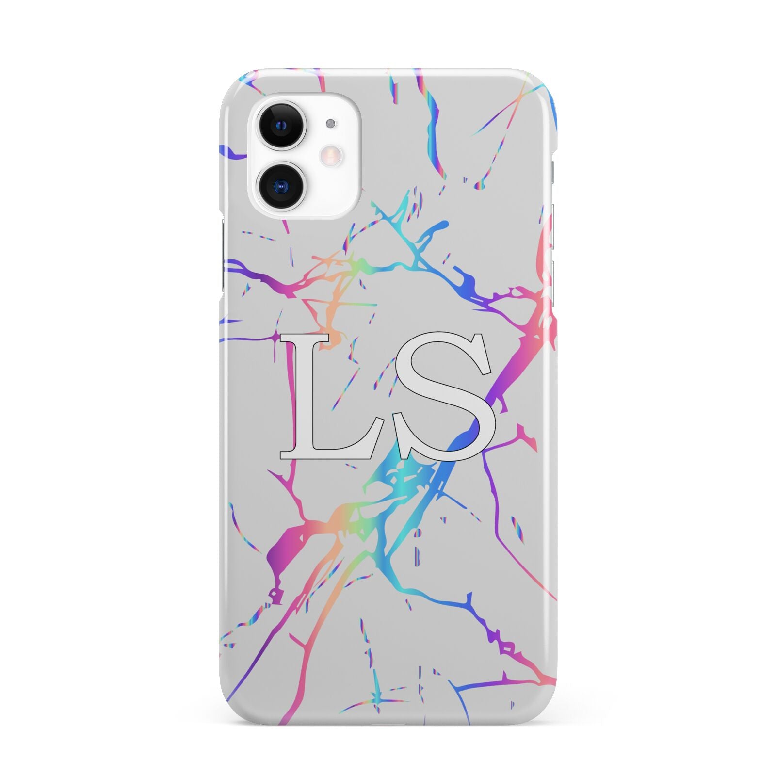 Personalised White Holographic Marble Initials iPhone 11 3D Snap Case