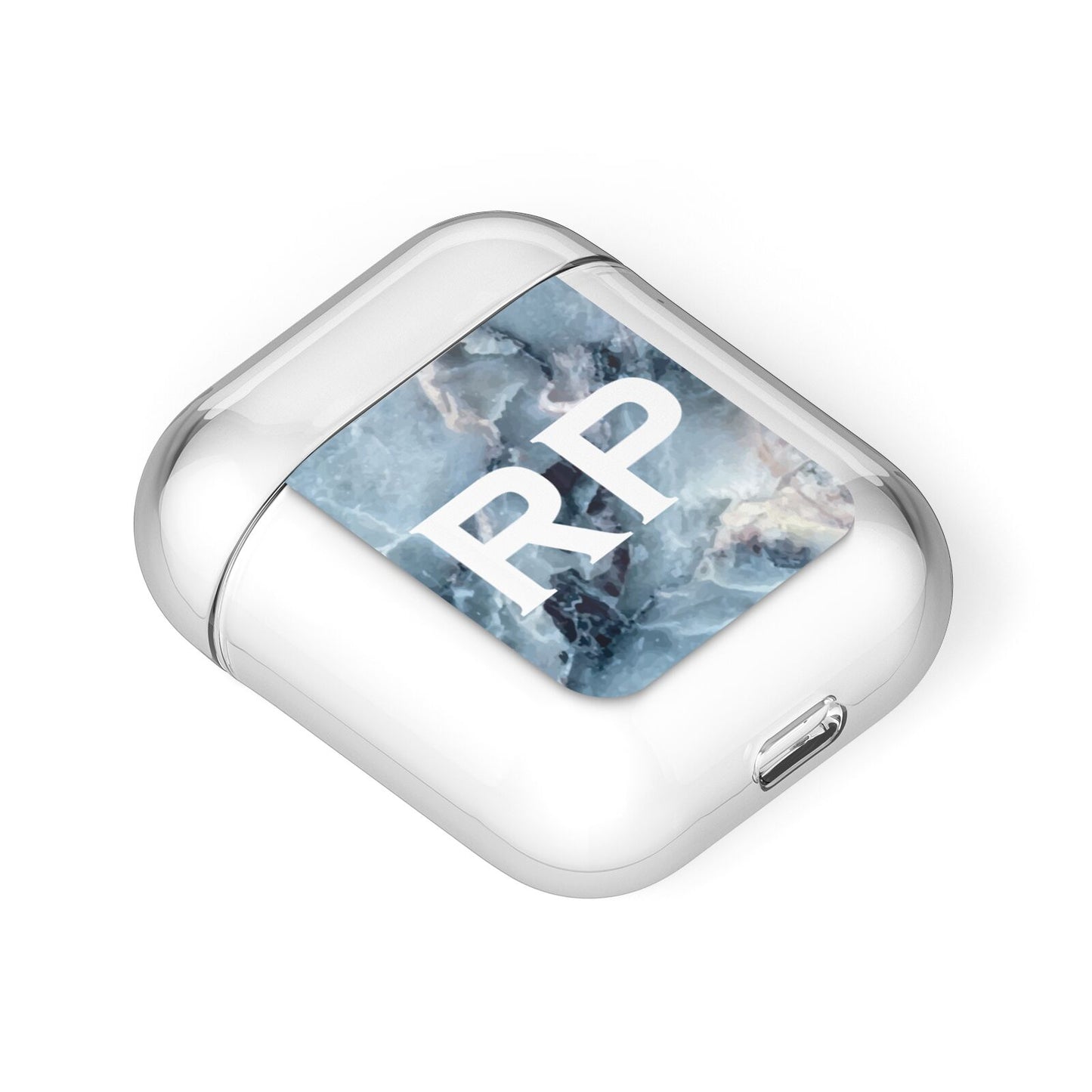 Personalised White Initials Marble AirPods Case Laid Flat