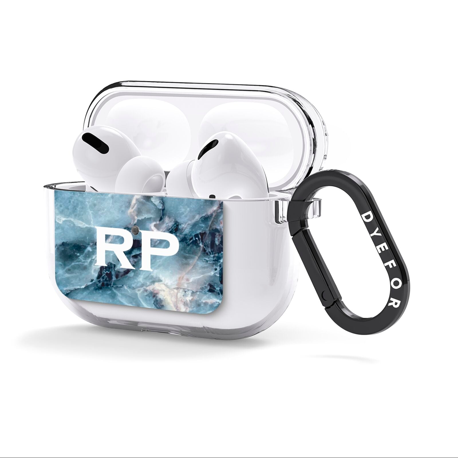 Personalised White Initials Marble AirPods Clear Case 3rd Gen Side Image