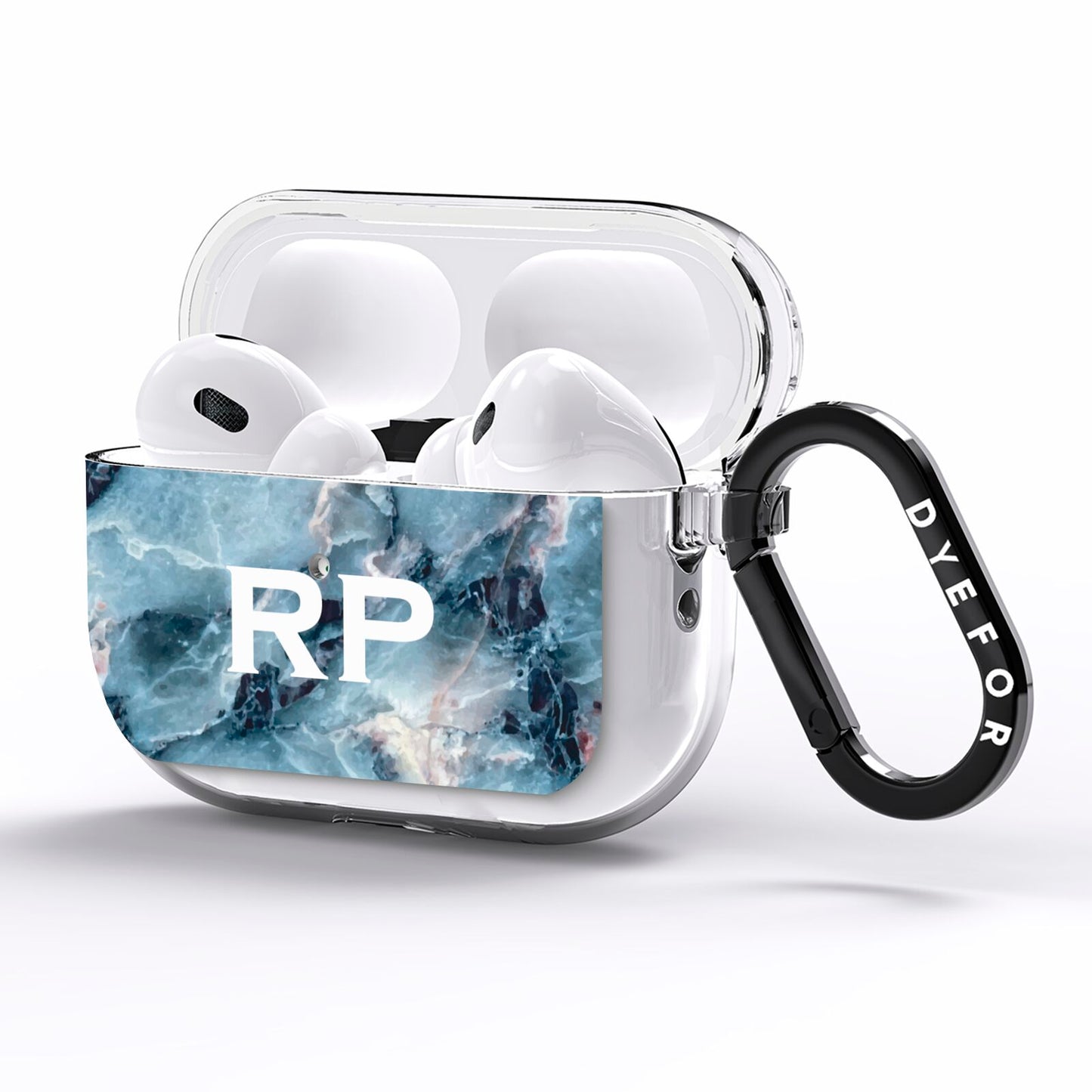 Personalised White Initials Marble AirPods Pro Clear Case Side Image