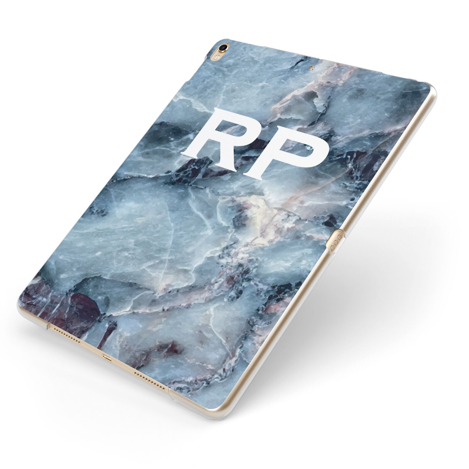 Personalised White Initials Marble Apple iPad Case on Gold iPad Side View