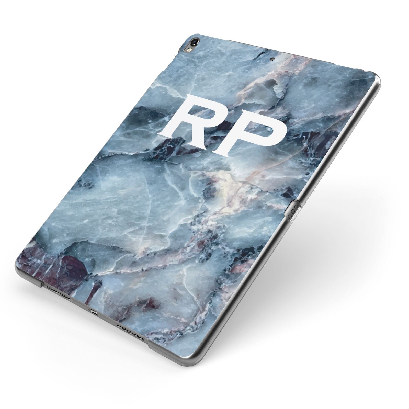 Personalised White Initials Marble Apple iPad Case on Grey iPad Side View