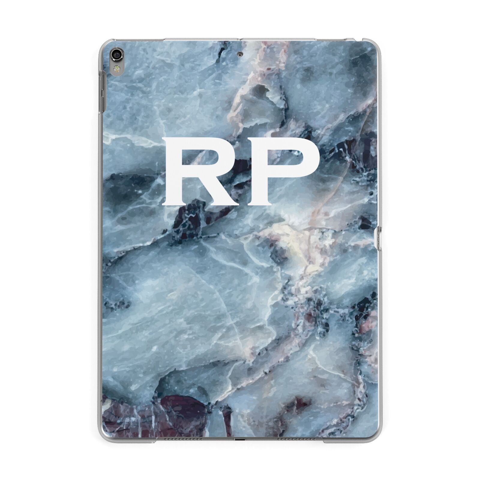 Personalised White Initials Marble Apple iPad Grey Case