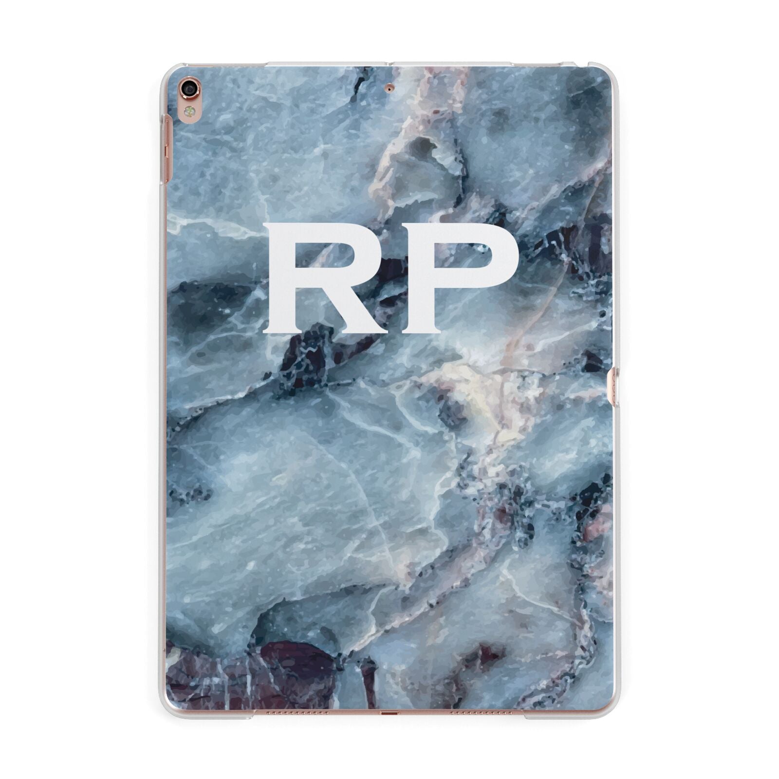 Personalised White Initials Marble Apple iPad Rose Gold Case