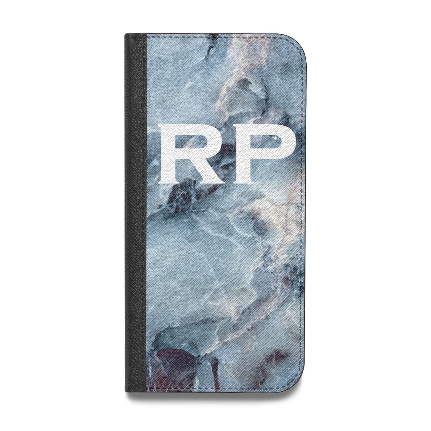 Personalised White Initials Marble Vegan Leather Flip iPhone Case