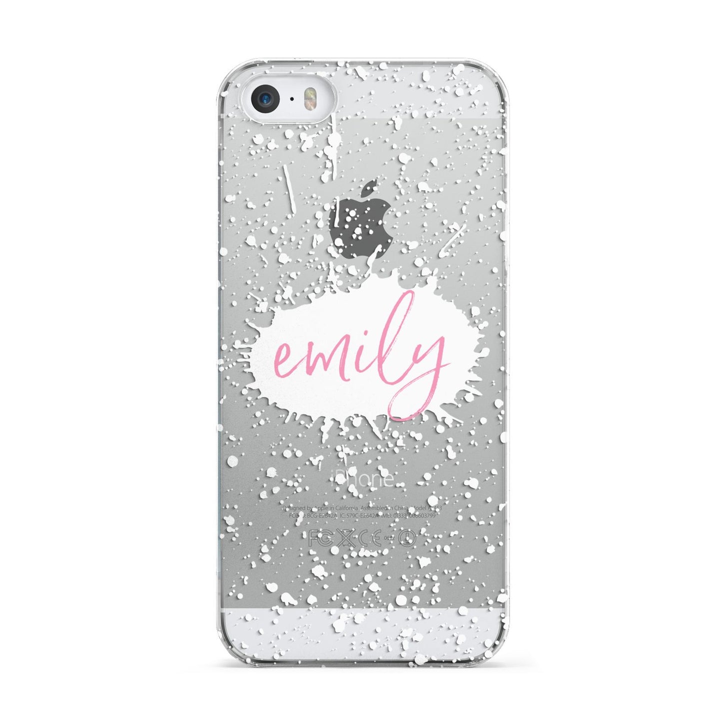 Personalised White Ink Splat Clear Name Apple iPhone 5 Case