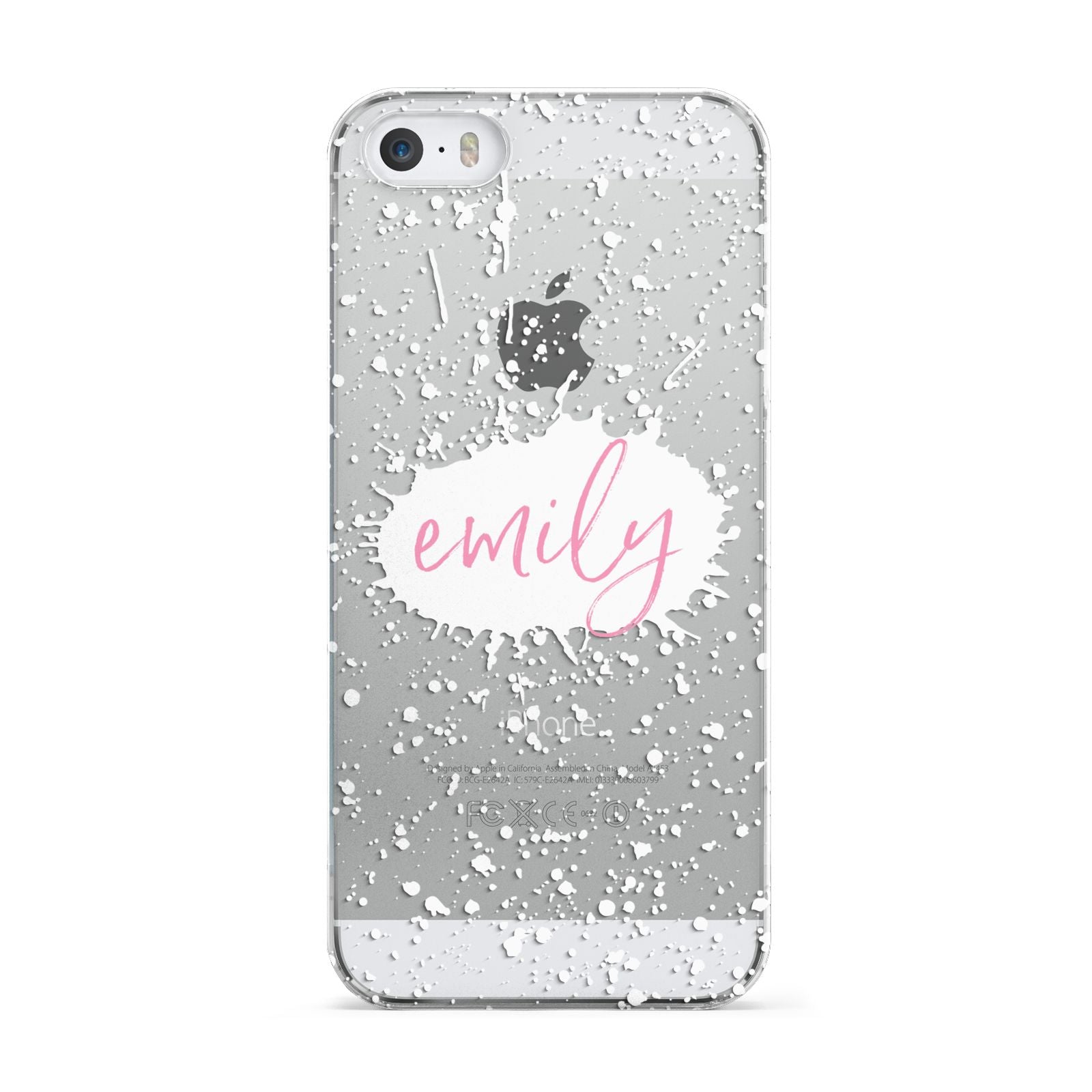 Personalised White Ink Splat Clear Name Apple iPhone 5 Case