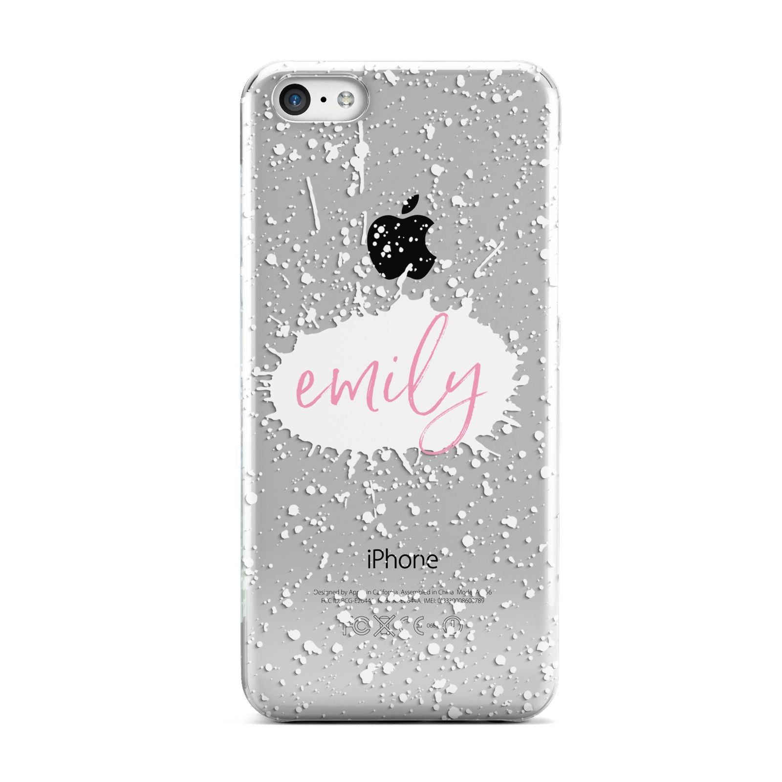 Personalised White Ink Splat Clear Name Apple iPhone 5c Case