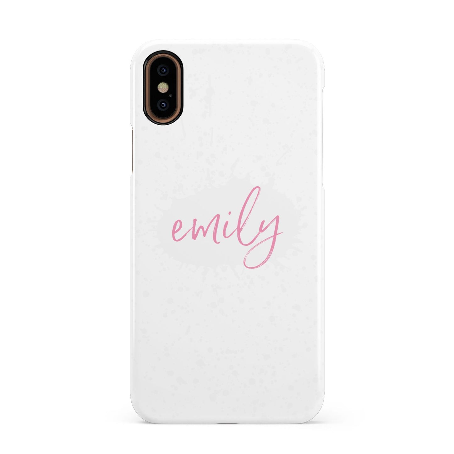 Personalised White Ink Splat Clear Name Apple iPhone XS 3D Snap Case