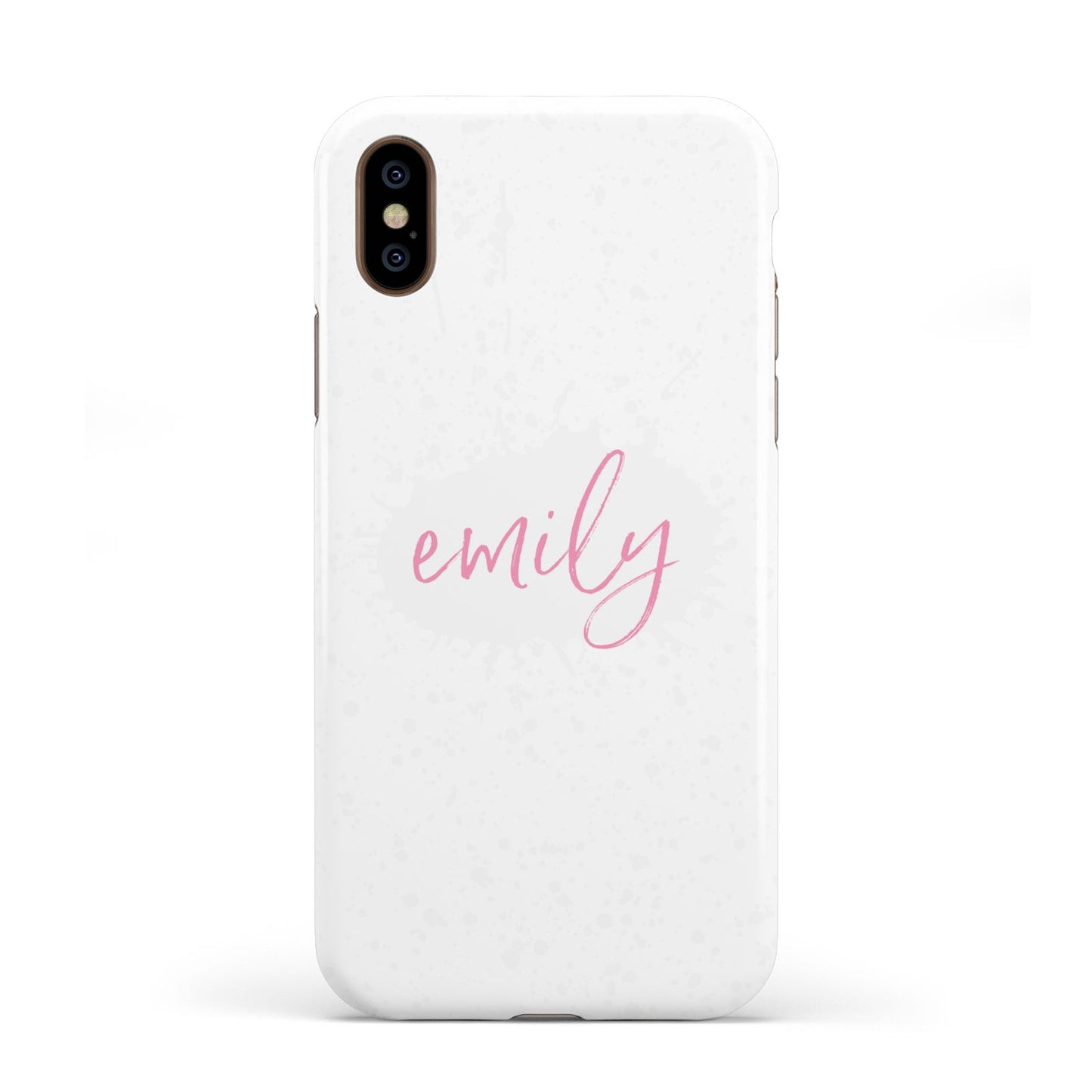 Personalised White Ink Splat Clear Name Apple iPhone XS 3D Tough