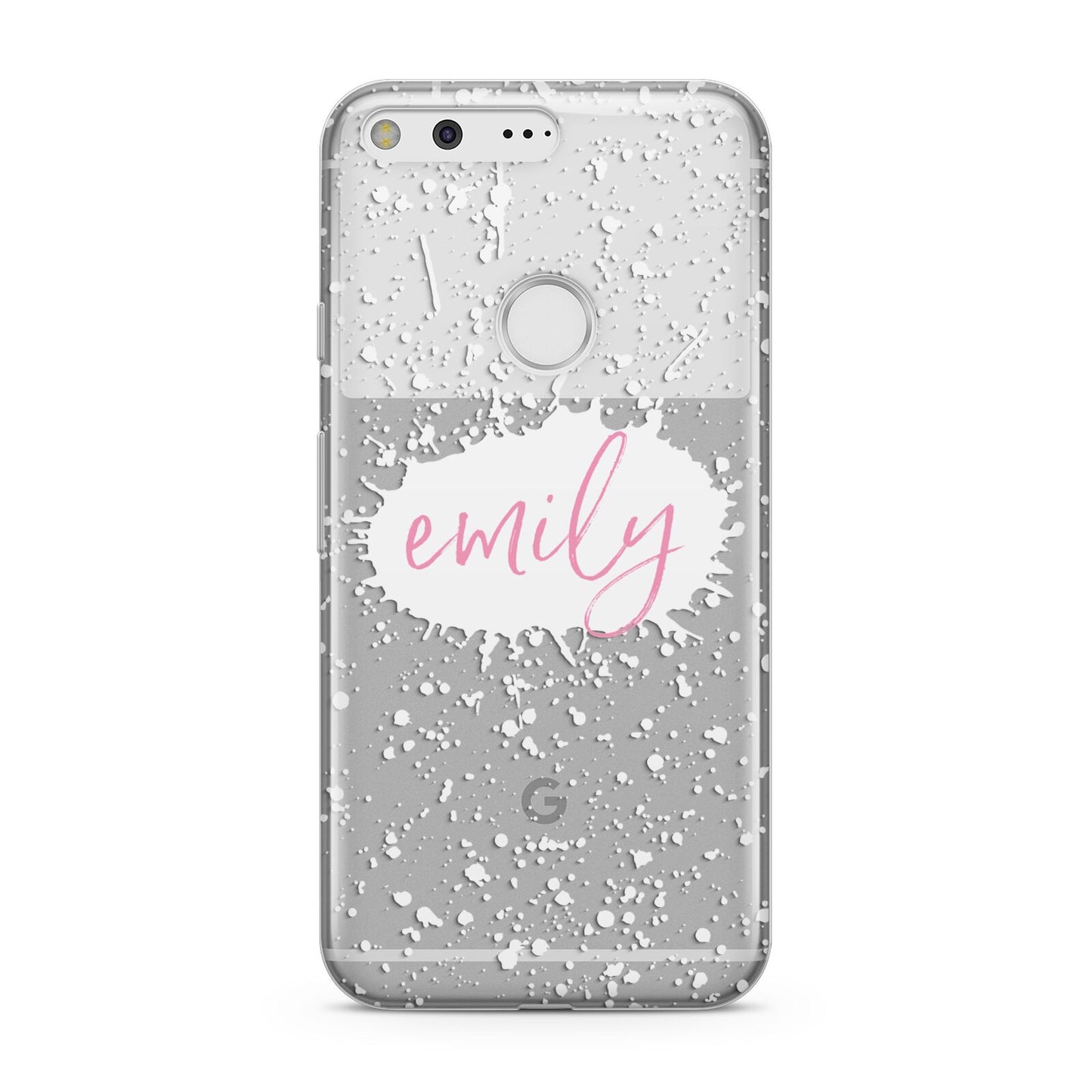 Personalised White Ink Splat Clear Name Google Pixel Case