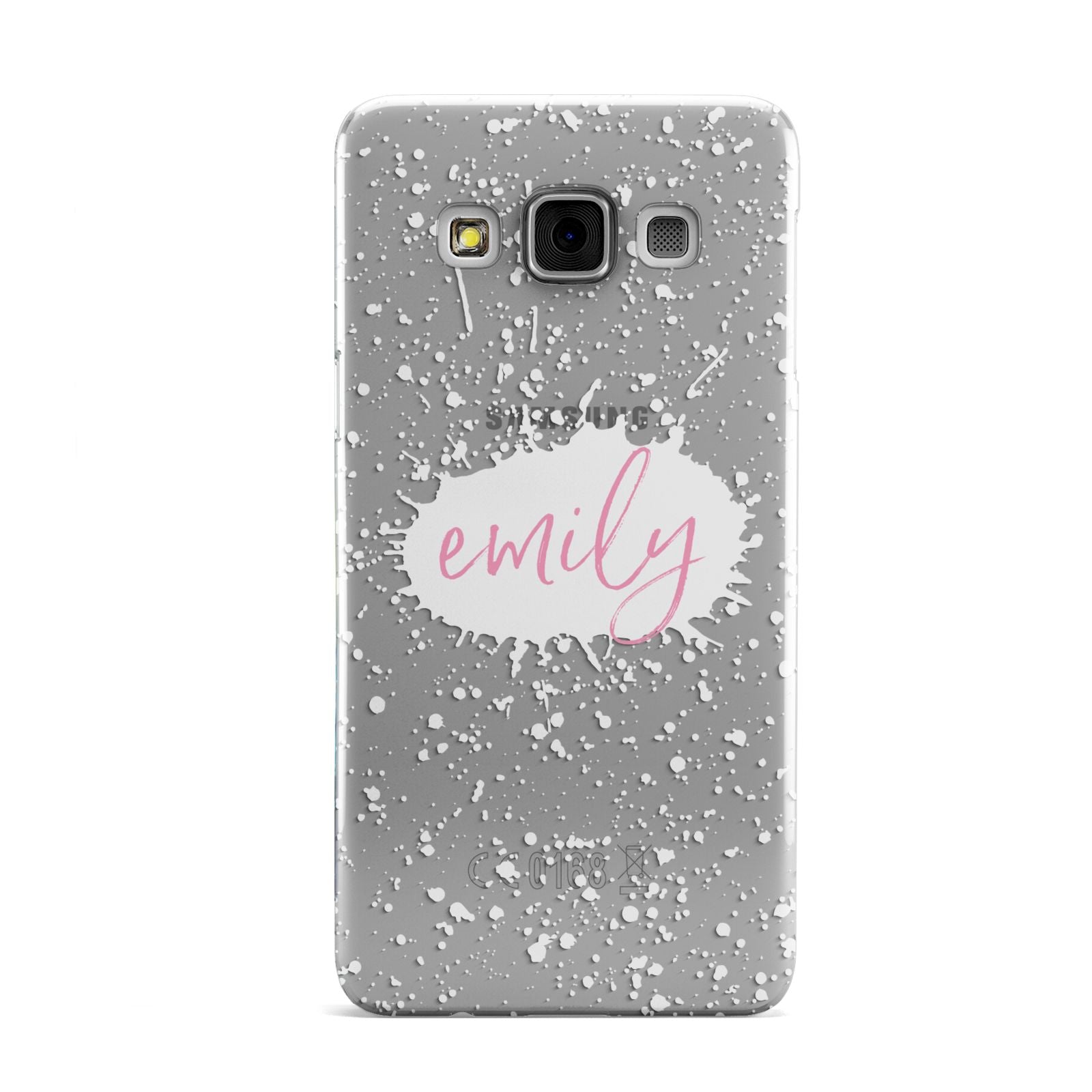 Personalised White Ink Splat Clear Name Samsung Galaxy A3 Case