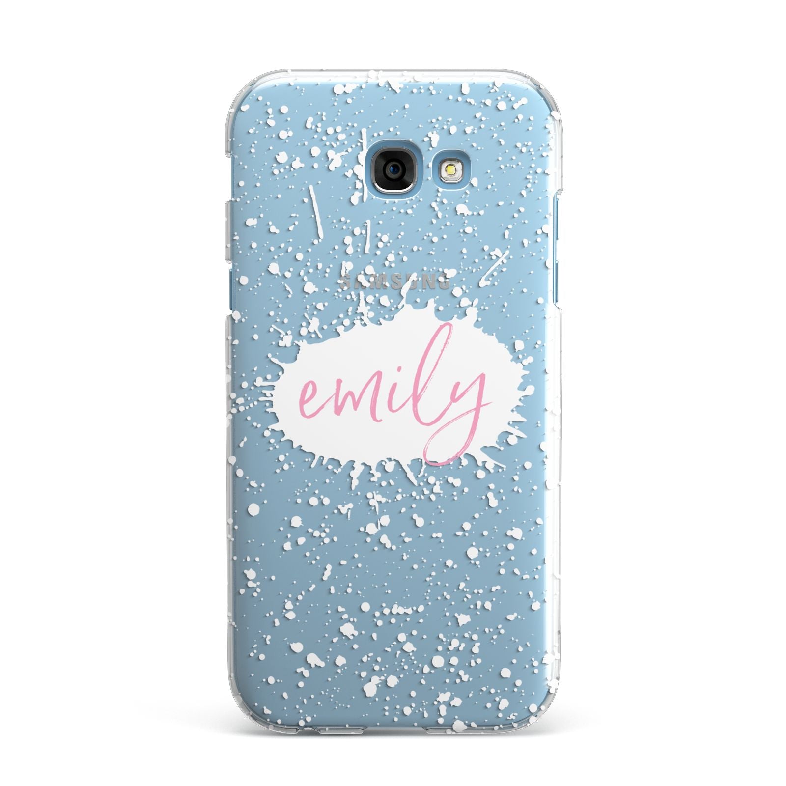 Personalised White Ink Splat Clear Name Samsung Galaxy A7 2017 Case