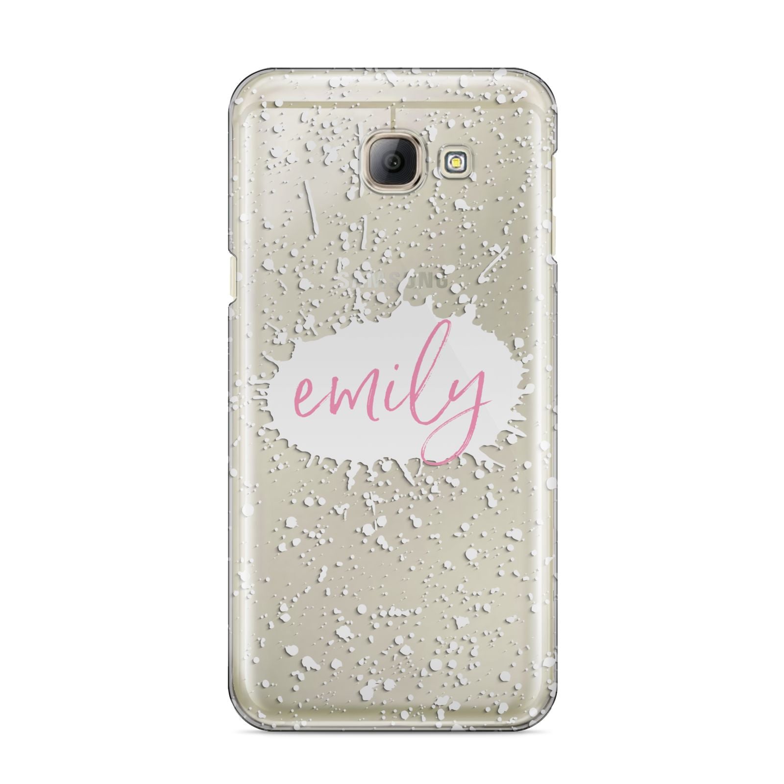 Personalised White Ink Splat Clear Name Samsung Galaxy A8 2016 Case