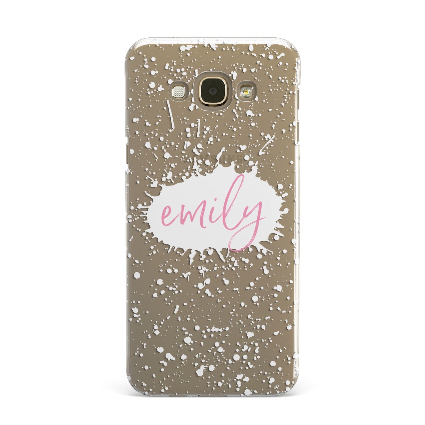 Personalised White Ink Splat Clear Name Samsung Galaxy A8 Case