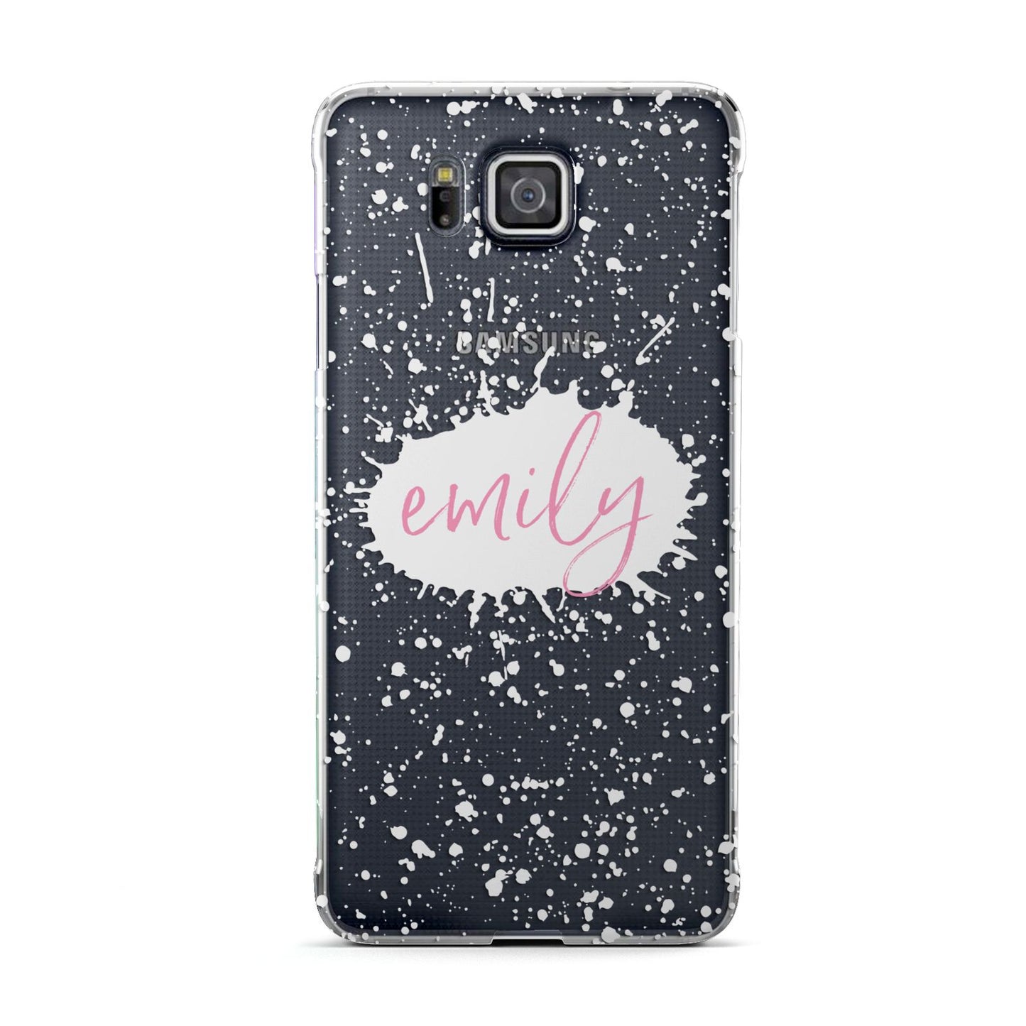 Personalised White Ink Splat Clear Name Samsung Galaxy Alpha Case