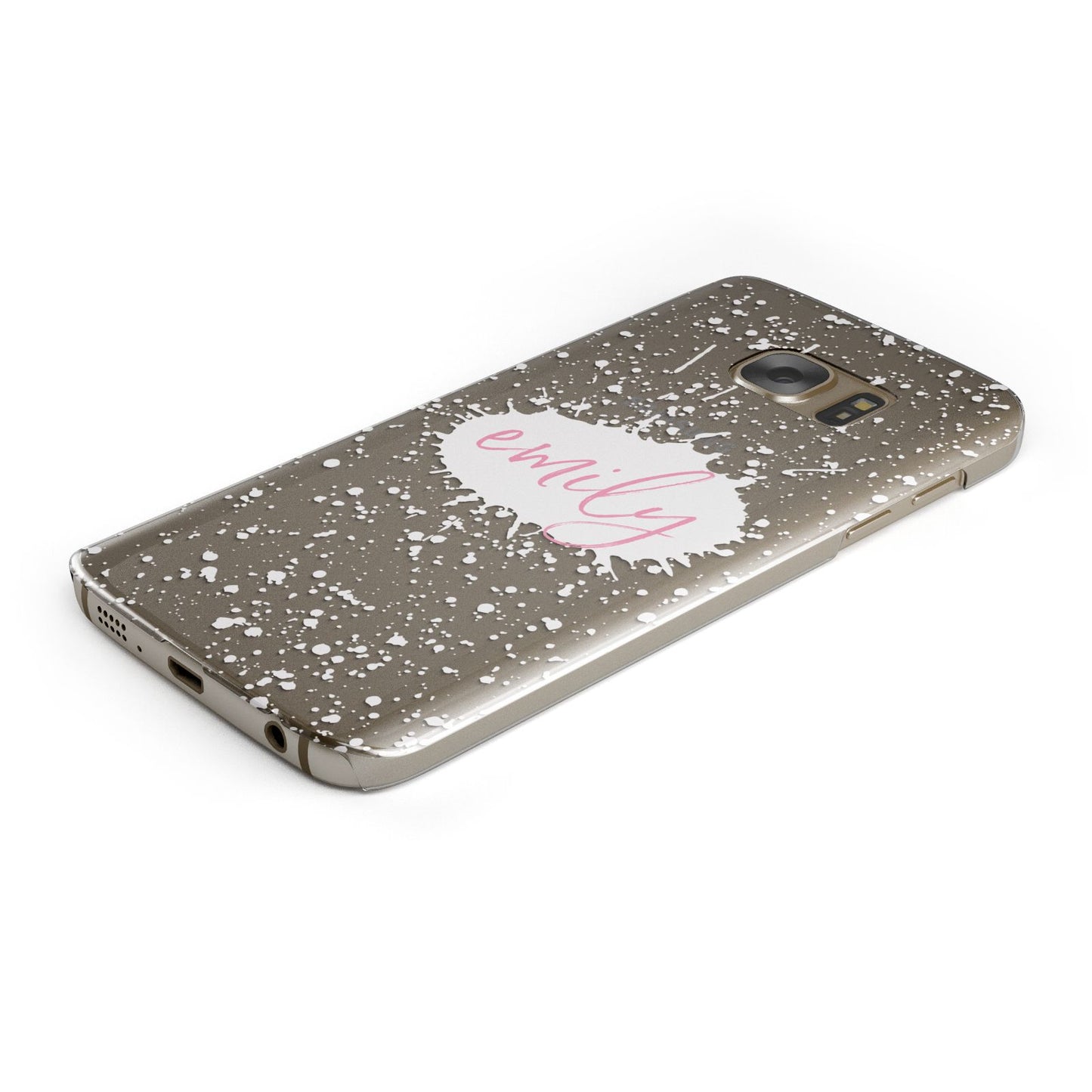 Personalised White Ink Splat Clear Name Samsung Galaxy Case Bottom Cutout