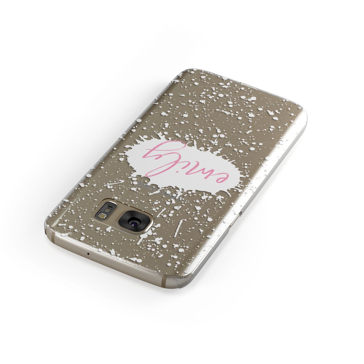 Personalised White Ink Splat Clear Name Samsung Galaxy Case Front Close Up