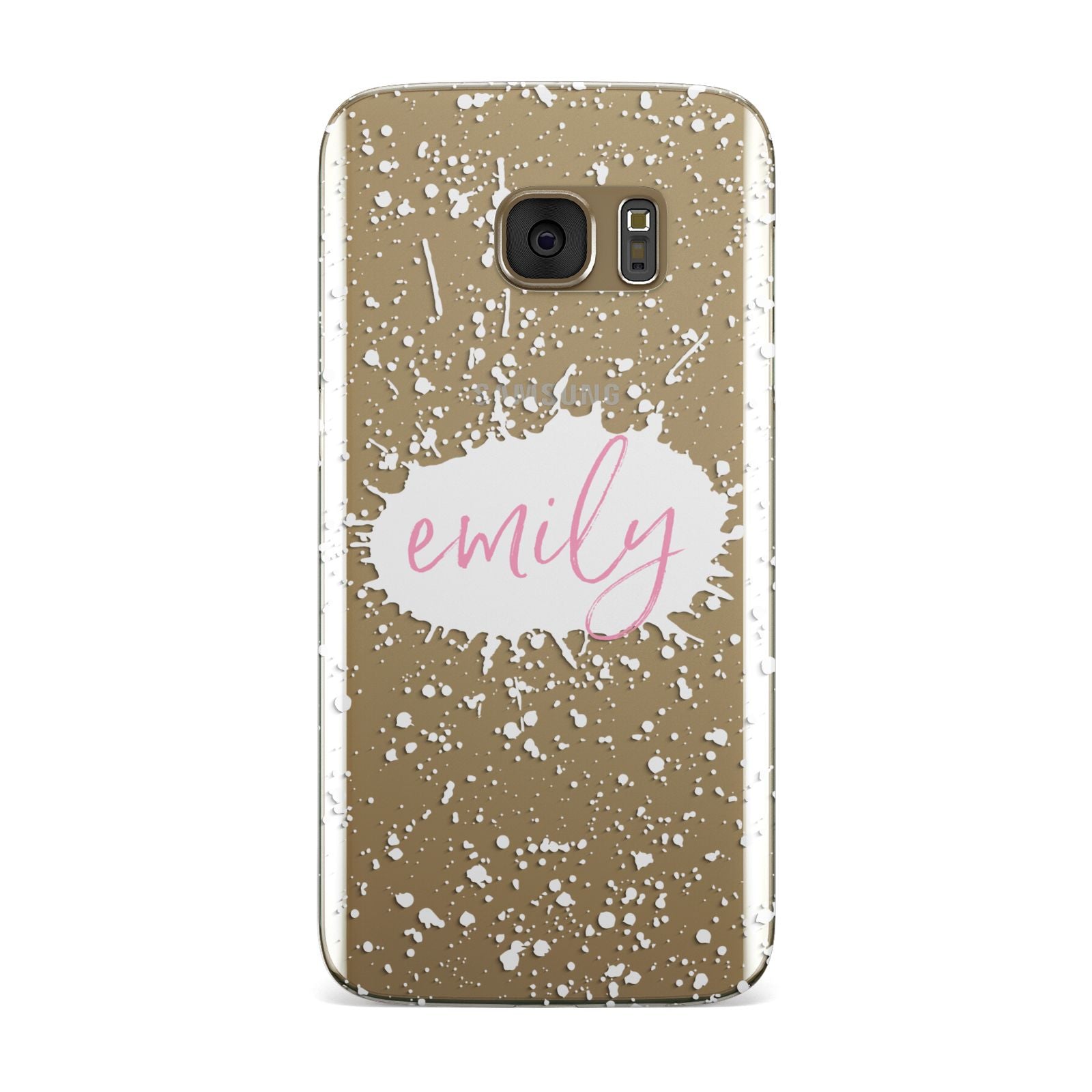 Personalised White Ink Splat Clear Name Samsung Galaxy Case