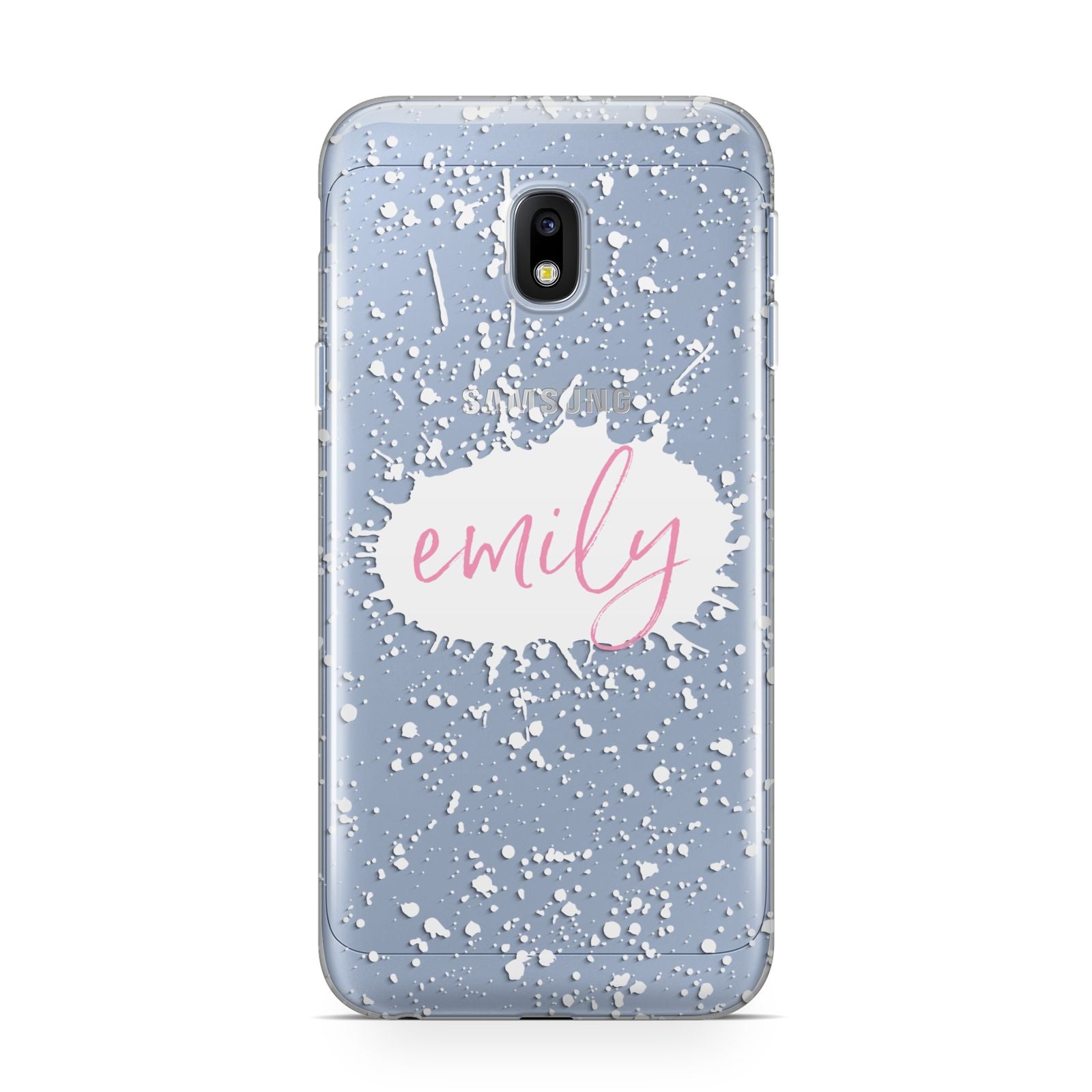 Personalised White Ink Splat Clear Name Samsung Galaxy J3 2017 Case