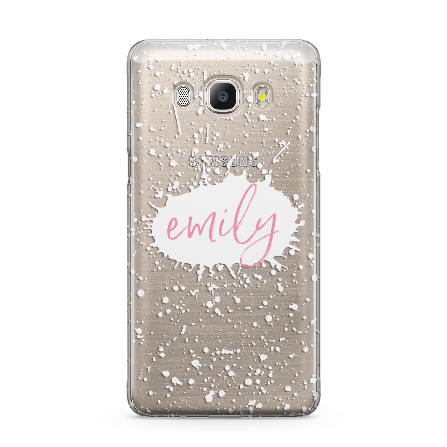 Personalised White Ink Splat Clear Name Samsung Galaxy J5 2016 Case