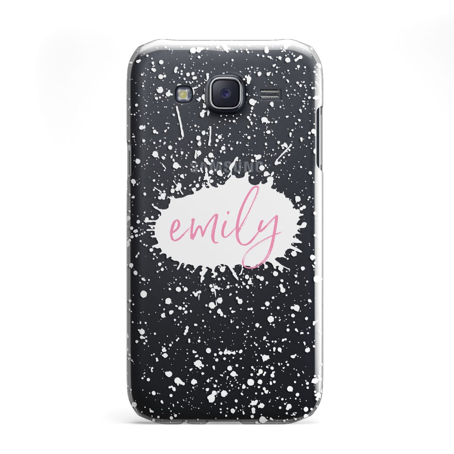 Personalised White Ink Splat Clear Name Samsung Galaxy J5 Case