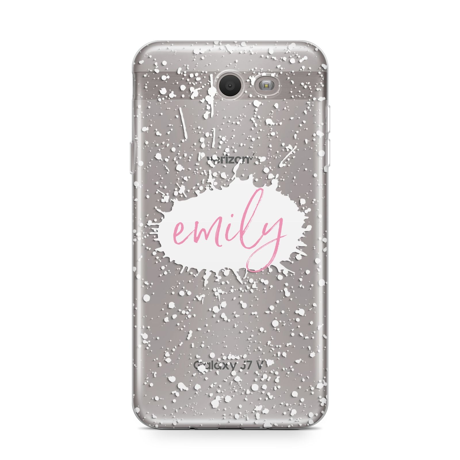 Personalised White Ink Splat Clear Name Samsung Galaxy J7 2017 Case