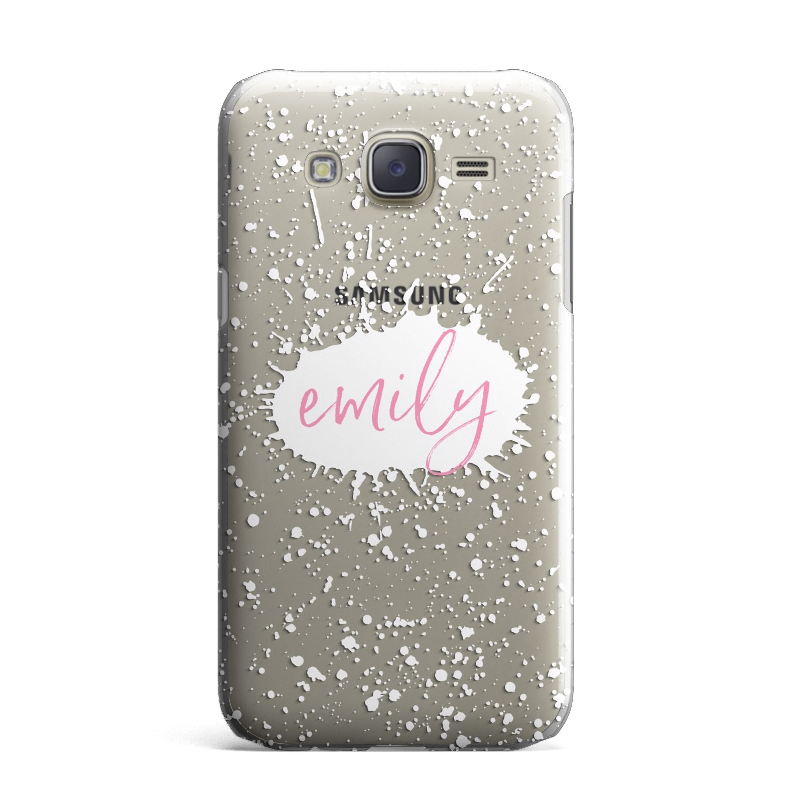 Personalised White Ink Splat Clear Name Samsung Galaxy J7 Case