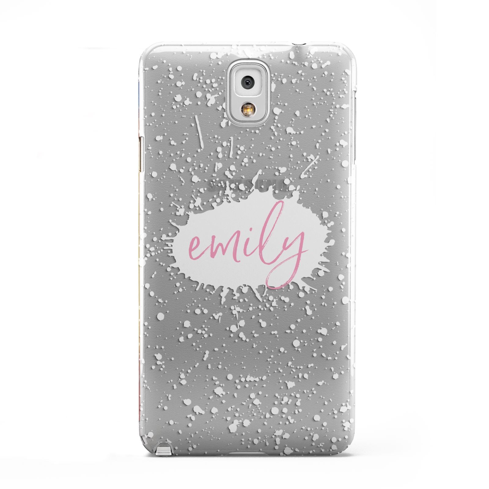 Personalised White Ink Splat Clear Name Samsung Galaxy Note 3 Case