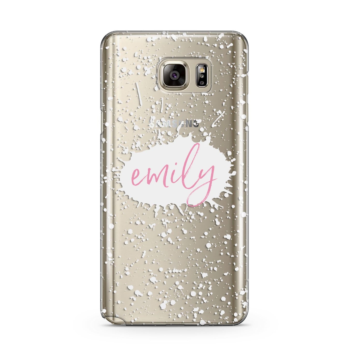 Personalised White Ink Splat Clear Name Samsung Galaxy Note 5 Case