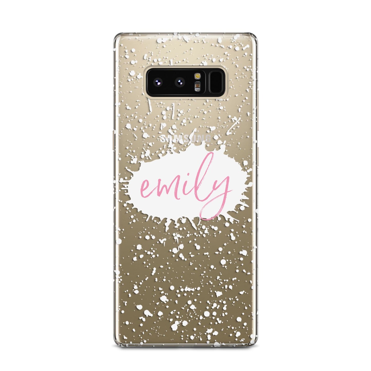 Personalised White Ink Splat Clear Name Samsung Galaxy Note 8 Case