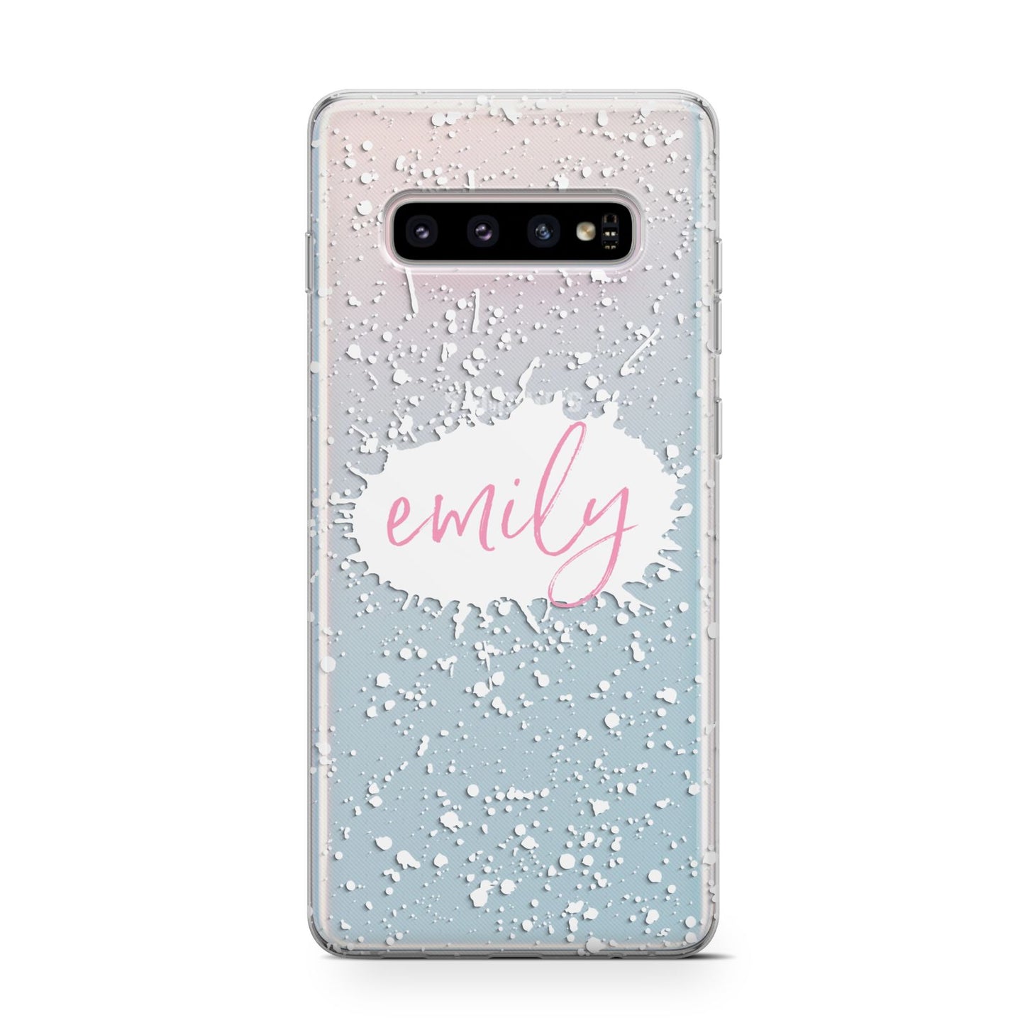 Personalised White Ink Splat Clear Name Samsung Galaxy S10 Case