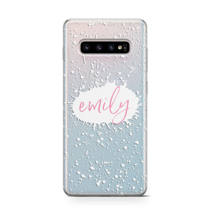 Personalised White Ink Splat Clear Name Samsung Galaxy S10 Case