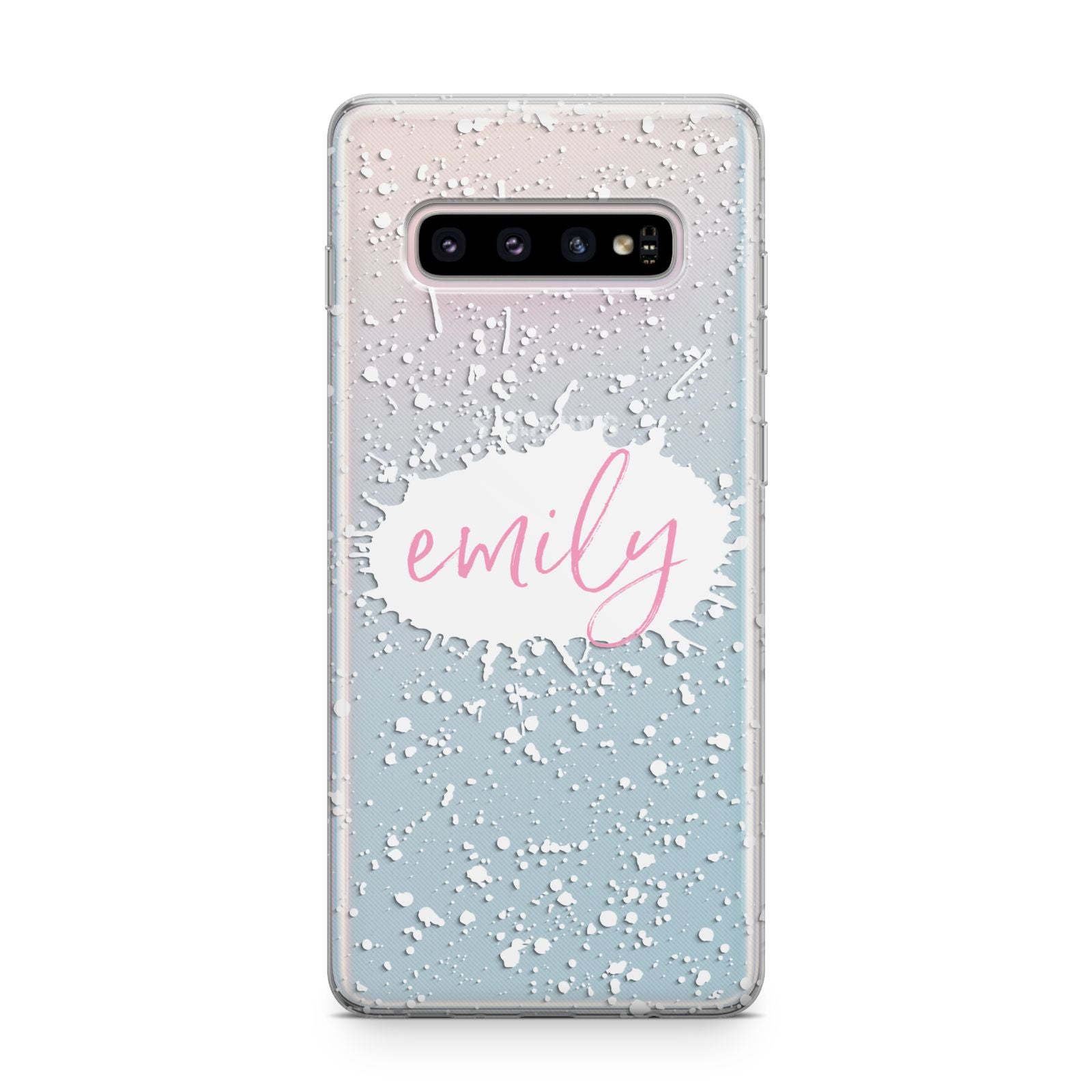 Personalised White Ink Splat Clear Name Samsung Galaxy S10 Plus Case