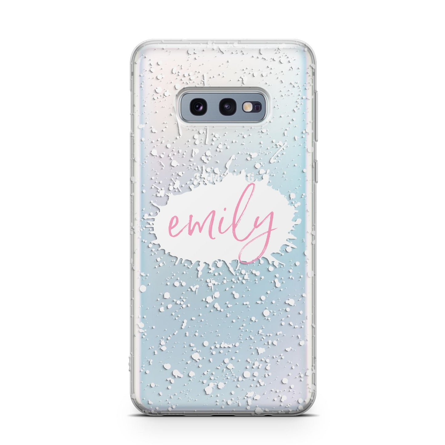 Personalised White Ink Splat Clear Name Samsung Galaxy S10E Case