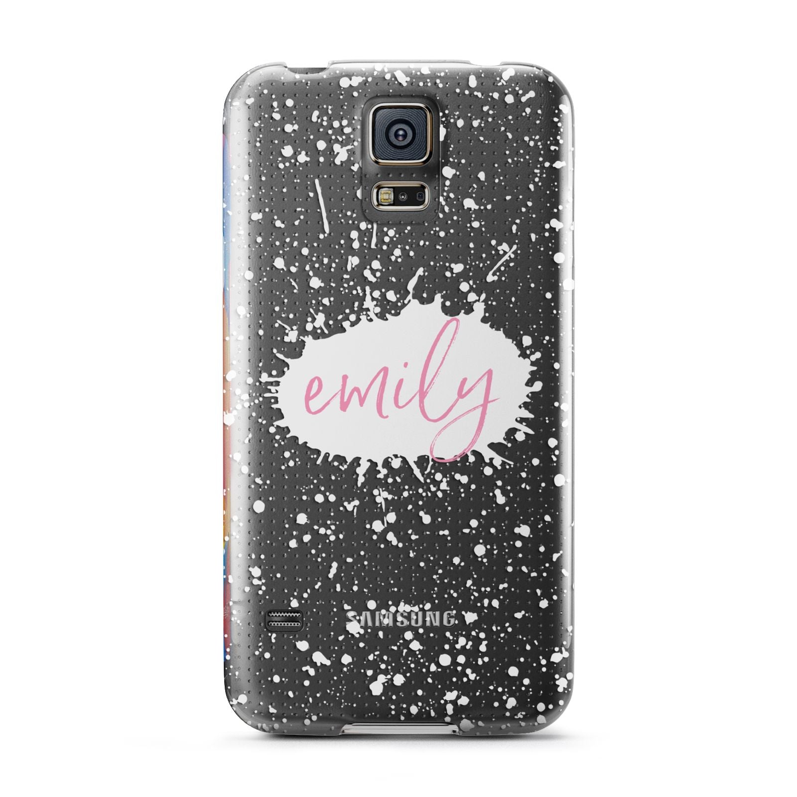 Personalised White Ink Splat Clear Name Samsung Galaxy S5 Case