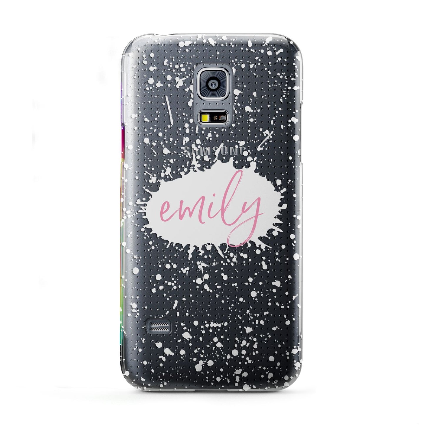 Personalised White Ink Splat Clear Name Samsung Galaxy S5 Mini Case